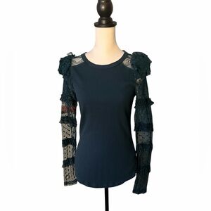 Free People Green Long Sleeve Top Lace Medium
